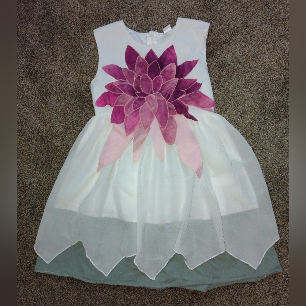 Elegant Floral Kids Dress in White and Purple